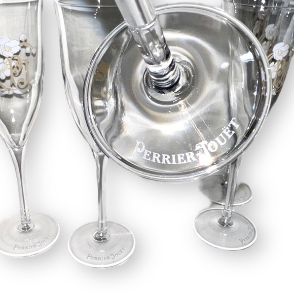 Set of 6 vintage perrier jouet pj champagne flute crystal wine glasses signed - Picture 2 of 2